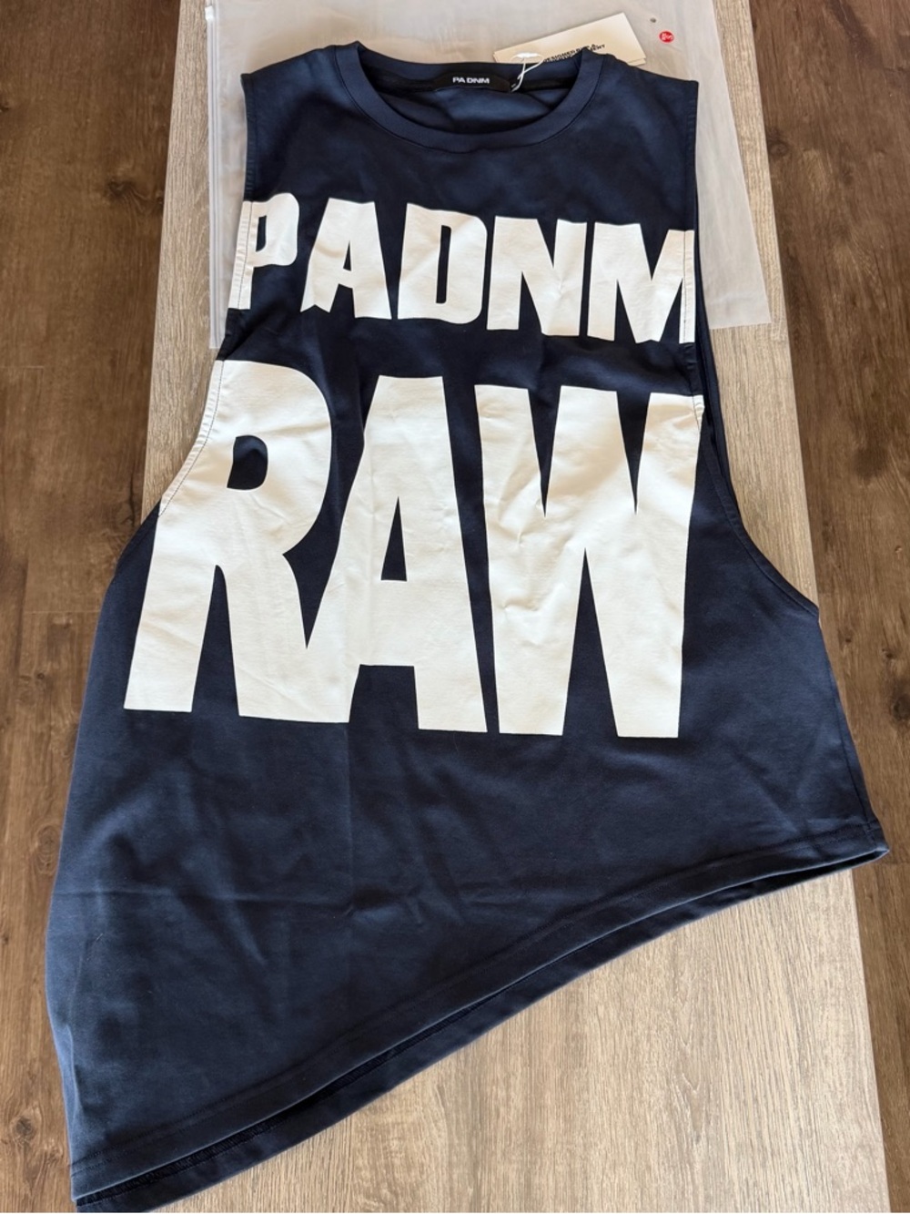 Pa nm Navy Sleeveless oversized asymmetric Graphic
Top